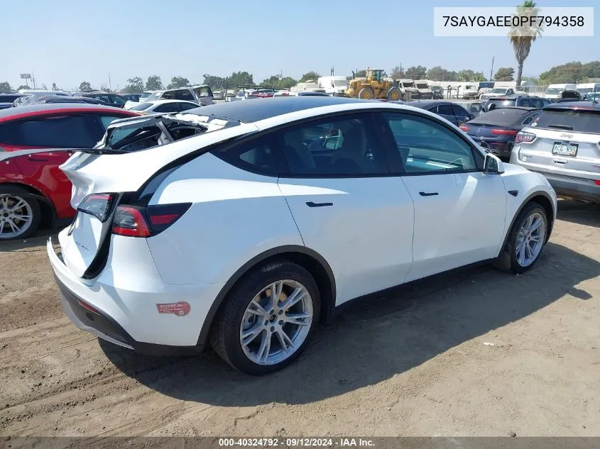 2023 Tesla Model Y Awd/Long Range Dual Motor All-Wheel Drive VIN: 7SAYGAEE0PF794358 Lot: 40324792