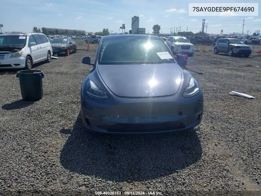 2023 Tesla Model Y Awd/Long Range Dual Motor All-Wheel Drive VIN: 7SAYGDEE9PF674690 Lot: 40719127