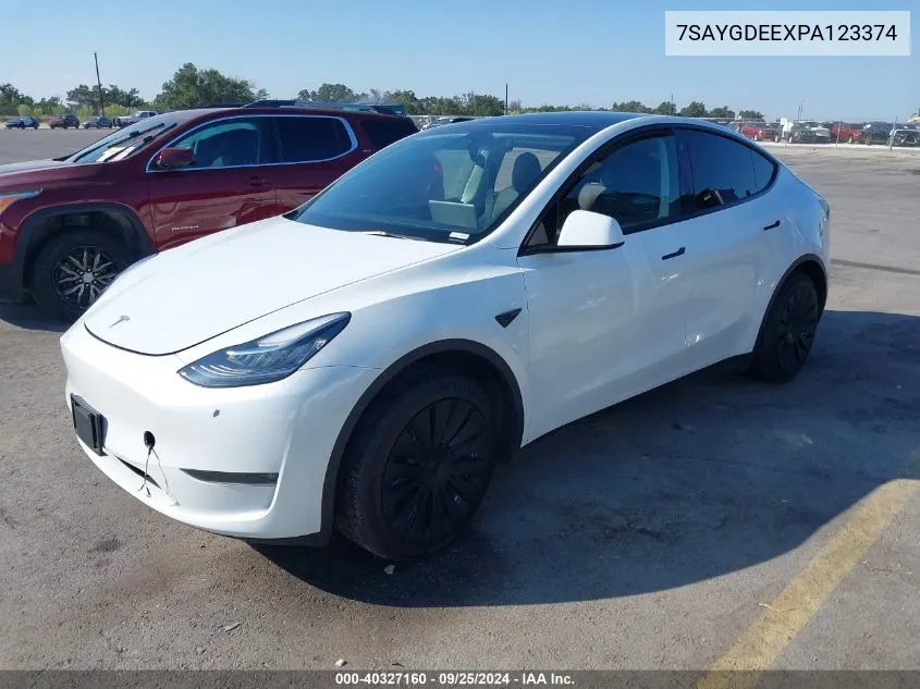 2023 Tesla Model Y Awd/Long Range Dual Motor All-Wheel Drive VIN: 7SAYGDEEXPA123374 Lot: 40327160