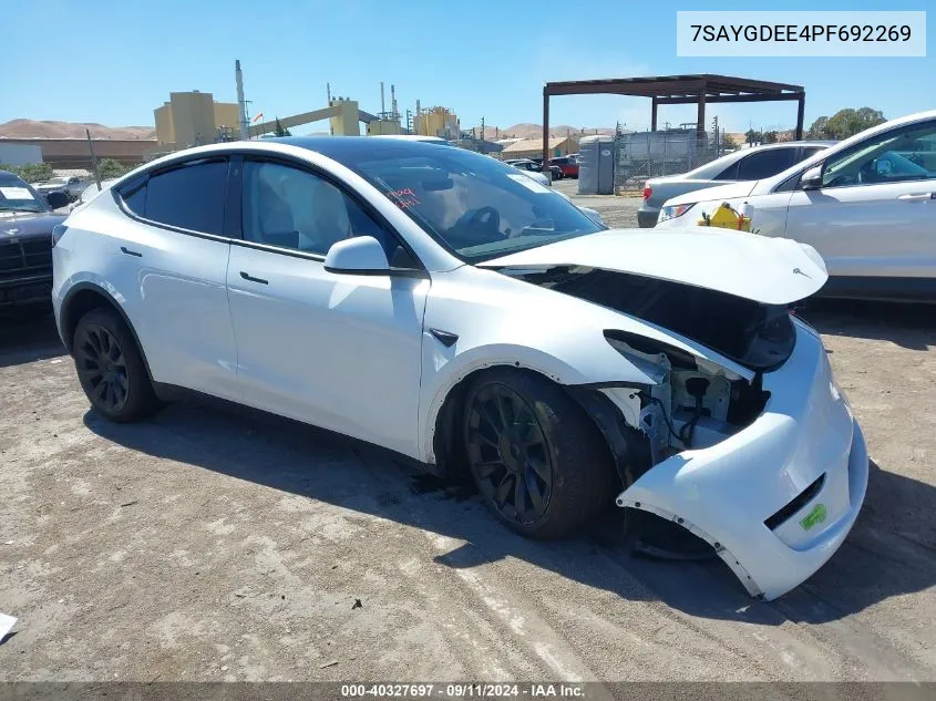 2023 Tesla Model Y Awd/Long Range Dual Motor All-Wheel Drive VIN: 7SAYGDEE4PF692269 Lot: 40327697