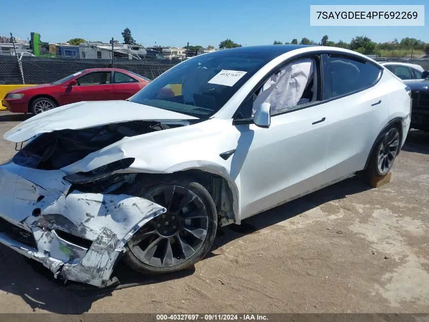 2023 Tesla Model Y Awd/Long Range Dual Motor All-Wheel Drive VIN: 7SAYGDEE4PF692269 Lot: 40327697