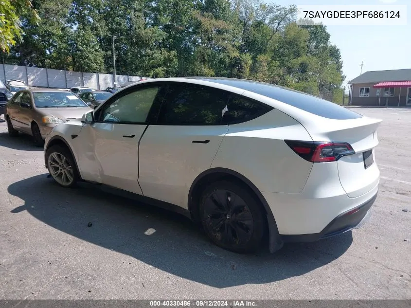 2023 Tesla Model Y Awd/Long Range Dual Motor All-Wheel Drive VIN: 7SAYGDEE3PF686124 Lot: 40330486