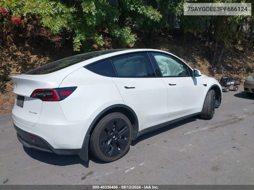 2023 Tesla Model Y Awd/Long Range Dual Motor All-Wheel Drive VIN: 7SAYGDEE3PF686124 Lot: 40330486