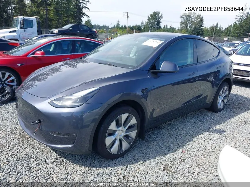 2023 Tesla Model Y Awd/Long Range Dual Motor All-Wheel Drive VIN: 7SAYGDEE2PF858644 Lot: 40337748