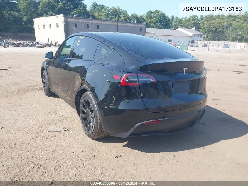 2023 Tesla Model Y Awd/Long Range Dual Motor All-Wheel Drive VIN: 7SAYGDEE0PA173183 Lot: 40338506