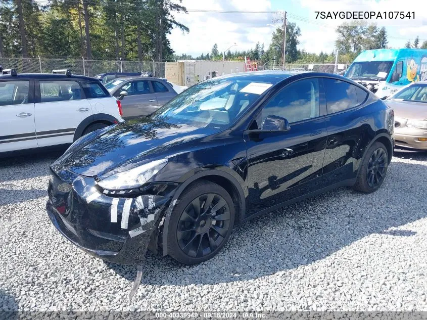 2023 Tesla Model Y Awd/Long Range Dual Motor All-Wheel Drive VIN: 7SAYGDEE0PA107541 Lot: 40339949