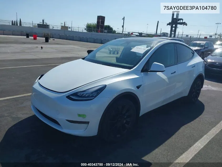 2023 Tesla Model Y Awd/Long Range Dual Motor All-Wheel Drive VIN: 7SAYGDEE3PA104780 Lot: 40343750