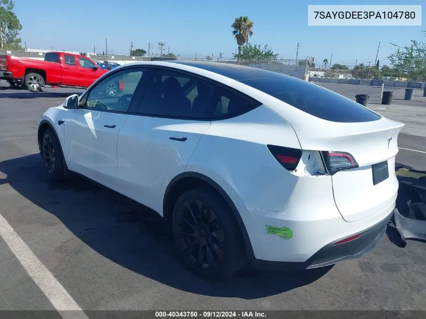 2023 Tesla Model Y Awd/Long Range Dual Motor All-Wheel Drive VIN: 7SAYGDEE3PA104780 Lot: 40343750