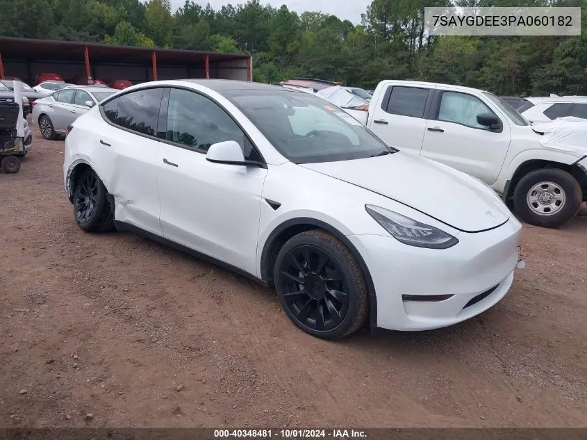 2023 Tesla Model Y Awd/Long Range Dual Motor All-Wheel Drive VIN: 7SAYGDEE3PA060182 Lot: 40348481