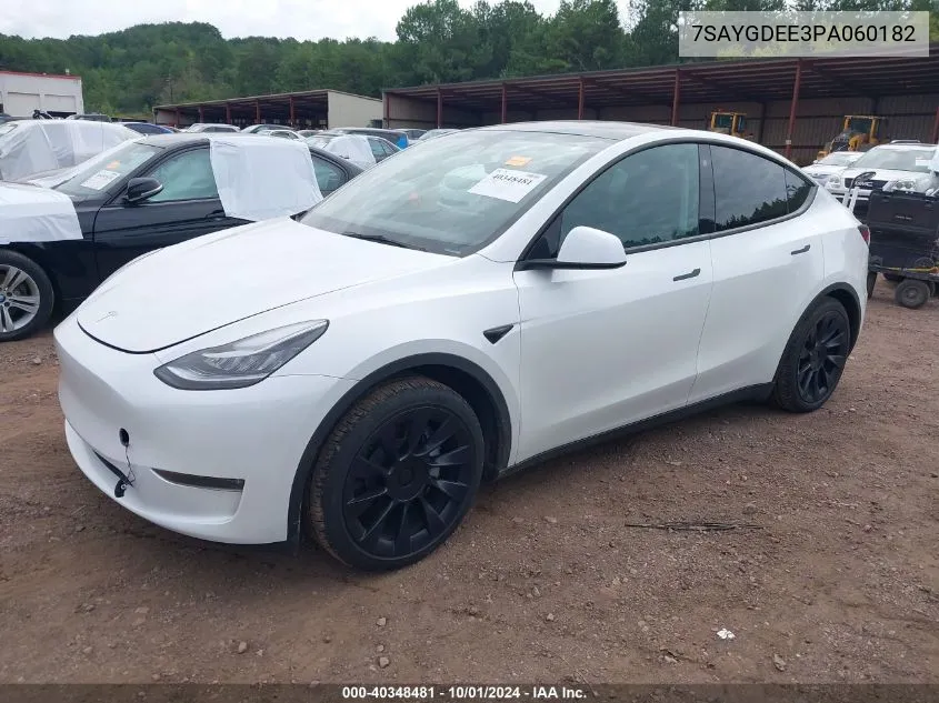 2023 Tesla Model Y Awd/Long Range Dual Motor All-Wheel Drive VIN: 7SAYGDEE3PA060182 Lot: 40348481