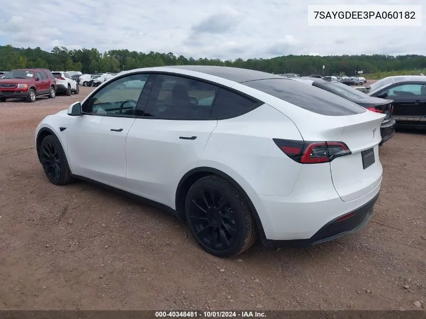 2023 Tesla Model Y Awd/Long Range Dual Motor All-Wheel Drive VIN: 7SAYGDEE3PA060182 Lot: 40348481