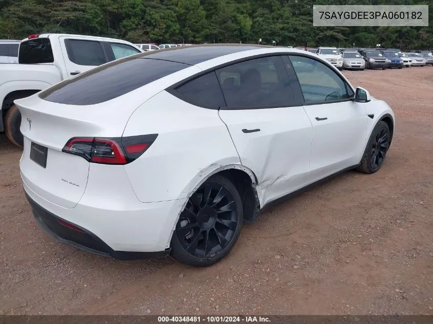 2023 Tesla Model Y Awd/Long Range Dual Motor All-Wheel Drive VIN: 7SAYGDEE3PA060182 Lot: 40348481