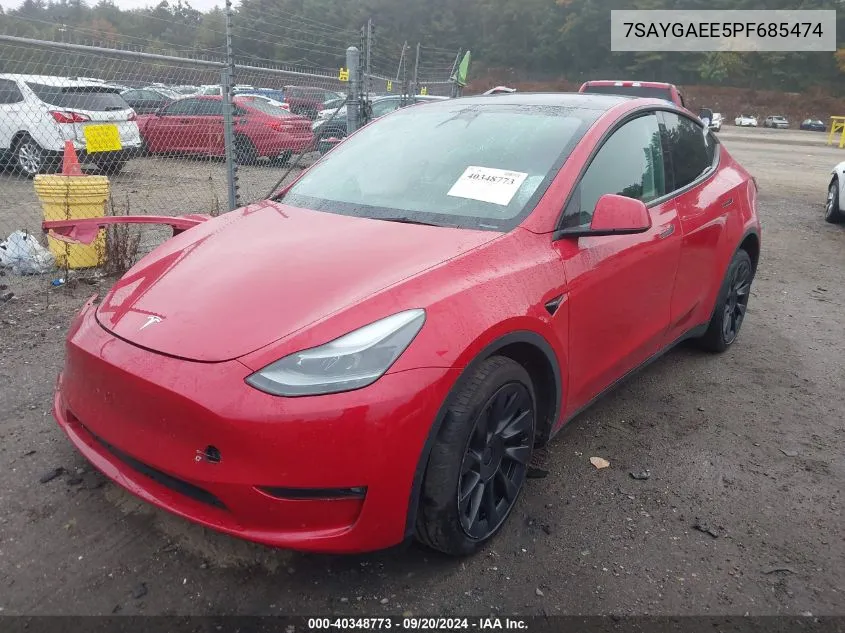 2023 Tesla Model Y Awd/Long Range Dual Motor All-Wheel Drive VIN: 7SAYGAEE5PF685474 Lot: 40348773