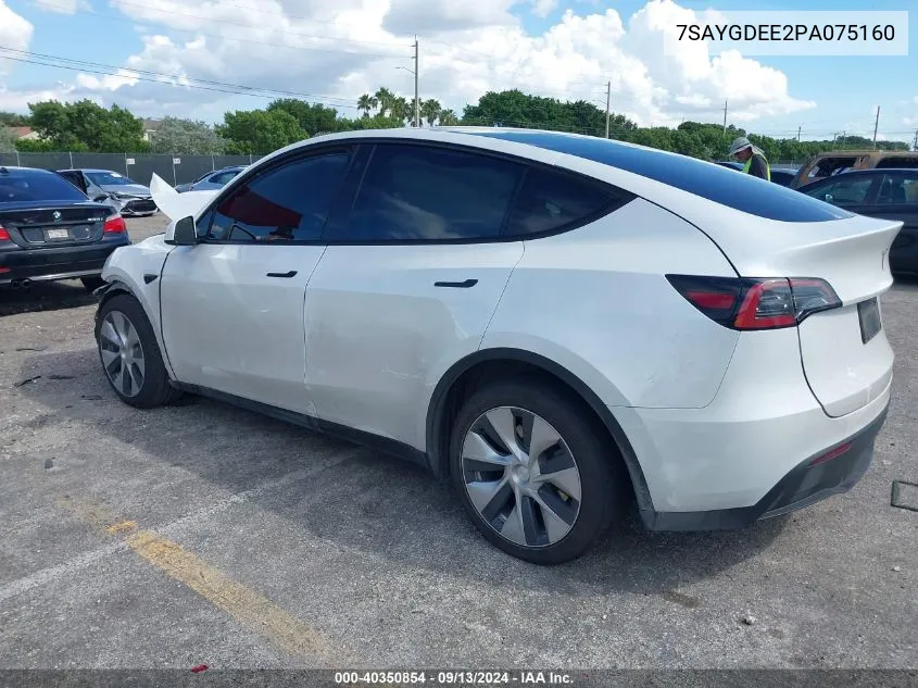 2023 Tesla Model Y Awd/Long Range Dual Motor All-Wheel Drive VIN: 7SAYGDEE2PA075160 Lot: 40350854