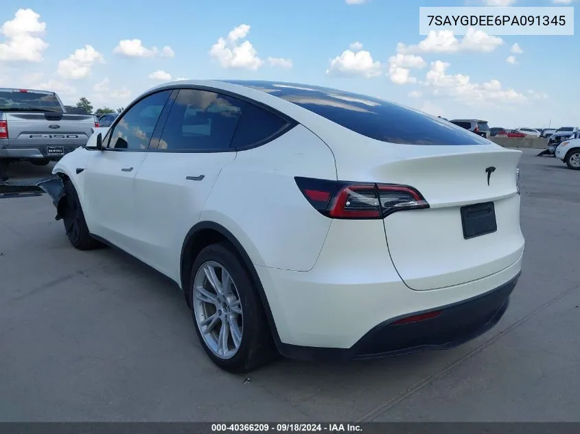 2023 Tesla Model Y Awd/Long Range Dual Motor All-Wheel Drive VIN: 7SAYGDEE6PA091345 Lot: 40366209