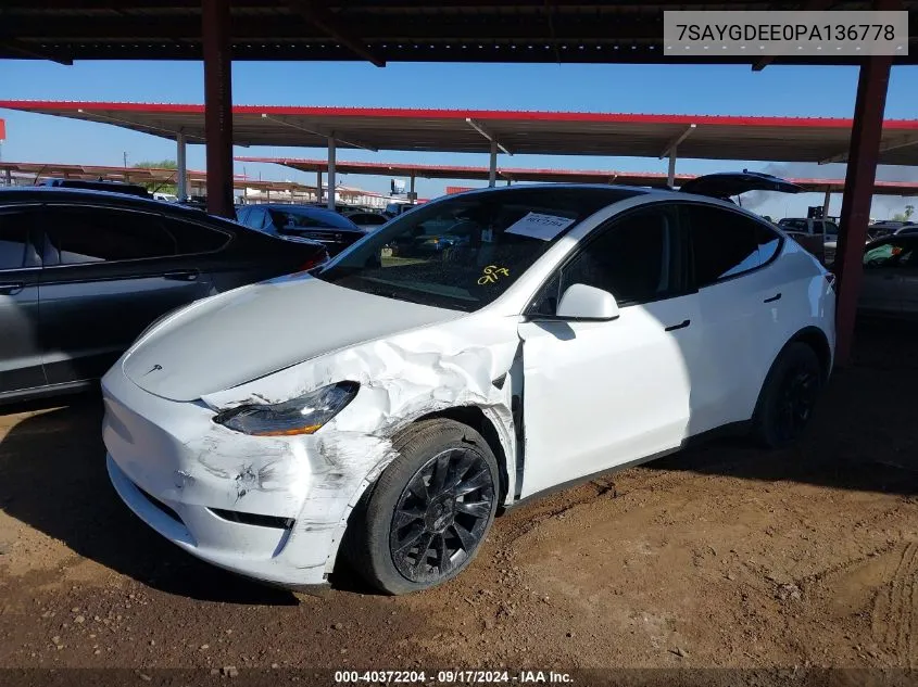 2023 Tesla Model Y Awd/Long Range Dual Motor All-Wheel Drive VIN: 7SAYGDEE0PA136778 Lot: 40372204