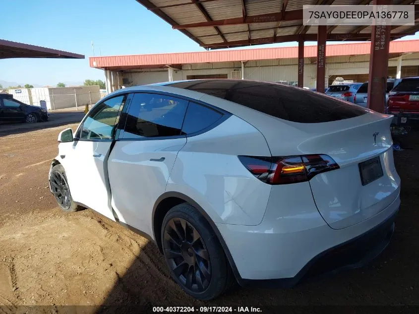 2023 Tesla Model Y Awd/Long Range Dual Motor All-Wheel Drive VIN: 7SAYGDEE0PA136778 Lot: 40372204