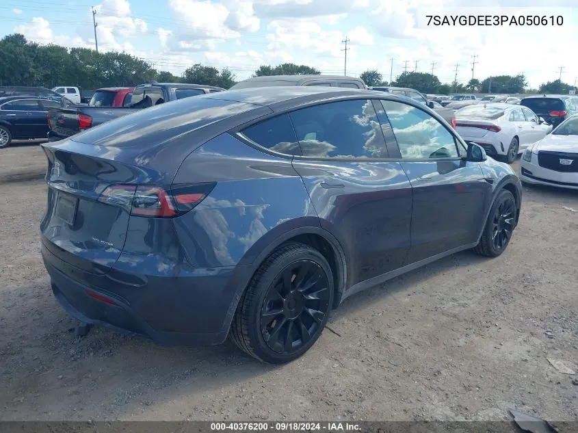 2023 Tesla Model Y Awd/Long Range Dual Motor All-Wheel Drive VIN: 7SAYGDEE3PA050610 Lot: 40376200