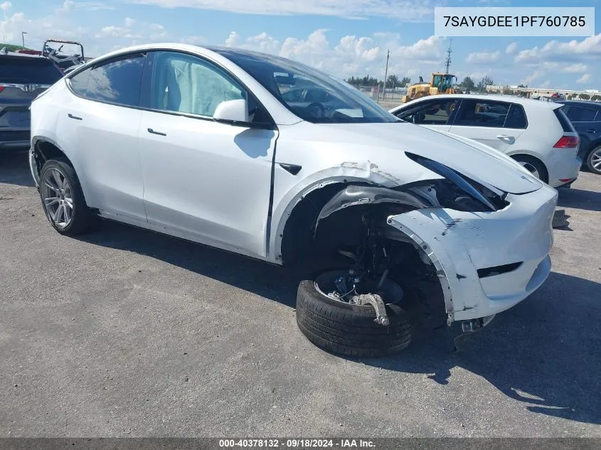 2023 Tesla Model Y Awd/Long Range Dual Motor All-Wheel Drive VIN: 7SAYGDEE1PF760785 Lot: 40378132