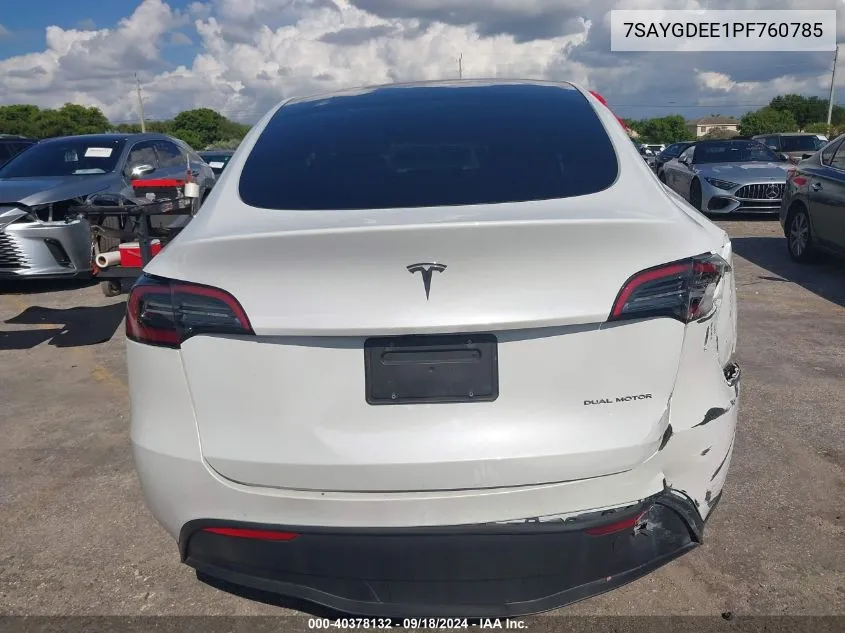 2023 Tesla Model Y Awd/Long Range Dual Motor All-Wheel Drive VIN: 7SAYGDEE1PF760785 Lot: 40378132