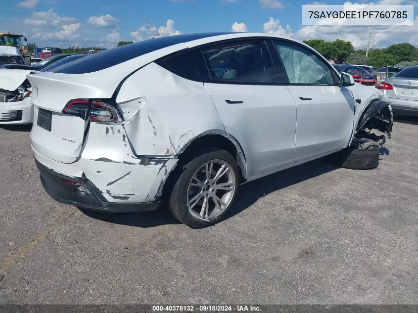 2023 Tesla Model Y Awd/Long Range Dual Motor All-Wheel Drive VIN: 7SAYGDEE1PF760785 Lot: 40378132