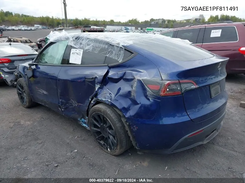 2023 Tesla Model Y Awd/Long Range Dual Motor All-Wheel Drive VIN: 7SAYGAEE1PF811491 Lot: 40379622