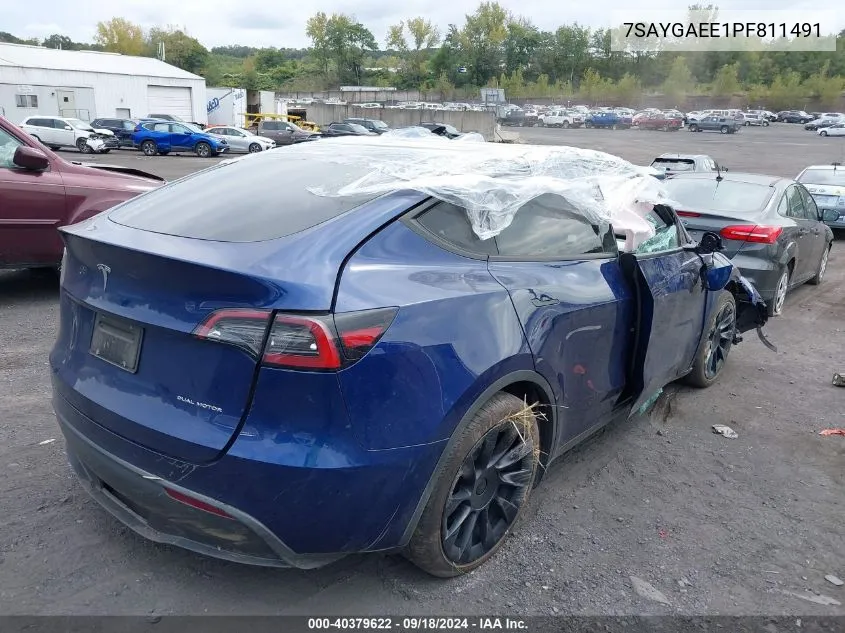 2023 Tesla Model Y Awd/Long Range Dual Motor All-Wheel Drive VIN: 7SAYGAEE1PF811491 Lot: 40379622