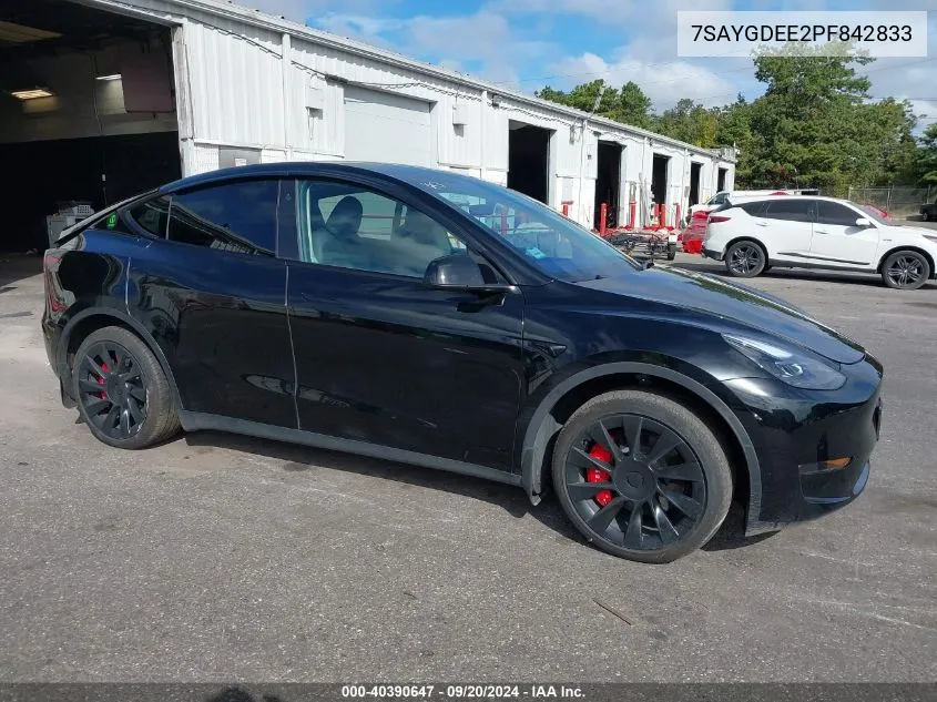 2023 Tesla Model Y Awd/Long Range Dual Motor All-Wheel Drive VIN: 7SAYGDEE2PF842833 Lot: 40390647