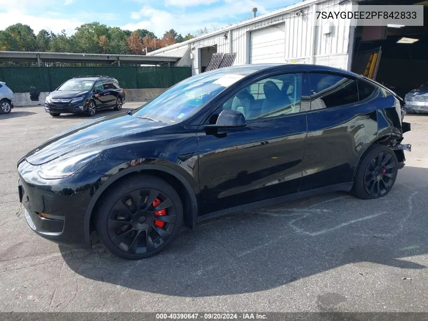 2023 Tesla Model Y Awd/Long Range Dual Motor All-Wheel Drive VIN: 7SAYGDEE2PF842833 Lot: 40390647