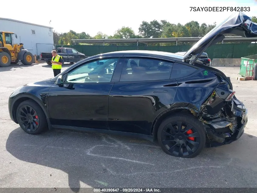 2023 Tesla Model Y Awd/Long Range Dual Motor All-Wheel Drive VIN: 7SAYGDEE2PF842833 Lot: 40390647