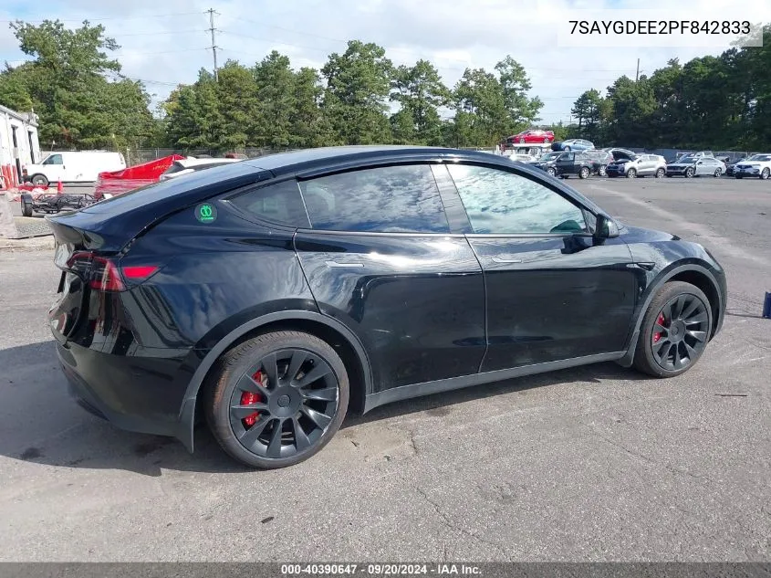 2023 Tesla Model Y Awd/Long Range Dual Motor All-Wheel Drive VIN: 7SAYGDEE2PF842833 Lot: 40390647