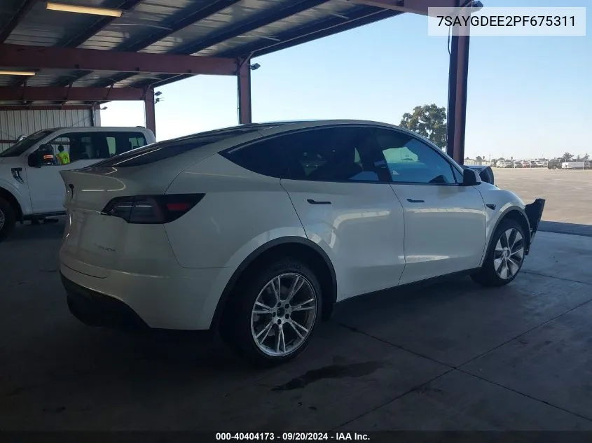 2023 Tesla Model Y Awd/Long Range Dual Motor All-Wheel Drive VIN: 7SAYGDEE2PF675311 Lot: 40404173