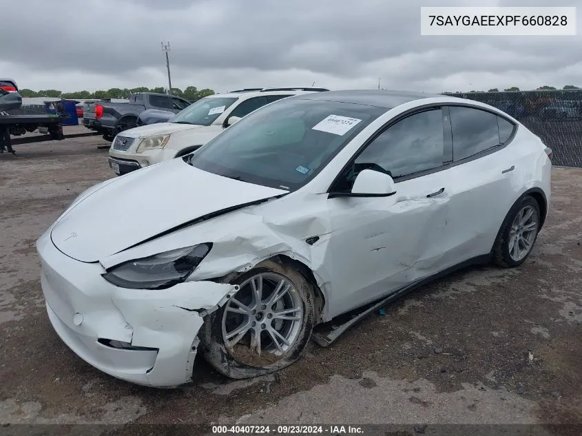 2023 Tesla Model Y Awd/Long Range Dual Motor All-Wheel Drive VIN: 7SAYGAEEXPF660828 Lot: 40407224