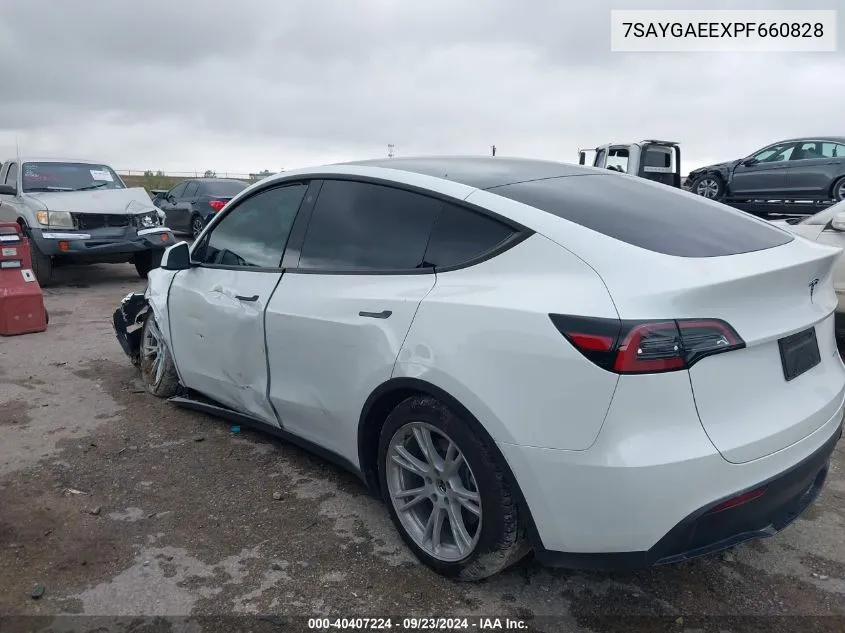 2023 Tesla Model Y Awd/Long Range Dual Motor All-Wheel Drive VIN: 7SAYGAEEXPF660828 Lot: 40407224