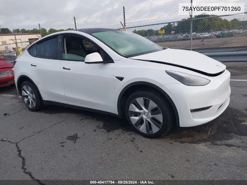 2023 Tesla Model Y Awd/Long Range Dual Motor All-Wheel Drive VIN: 7SAYGDEE0PF701260 Lot: 40417754