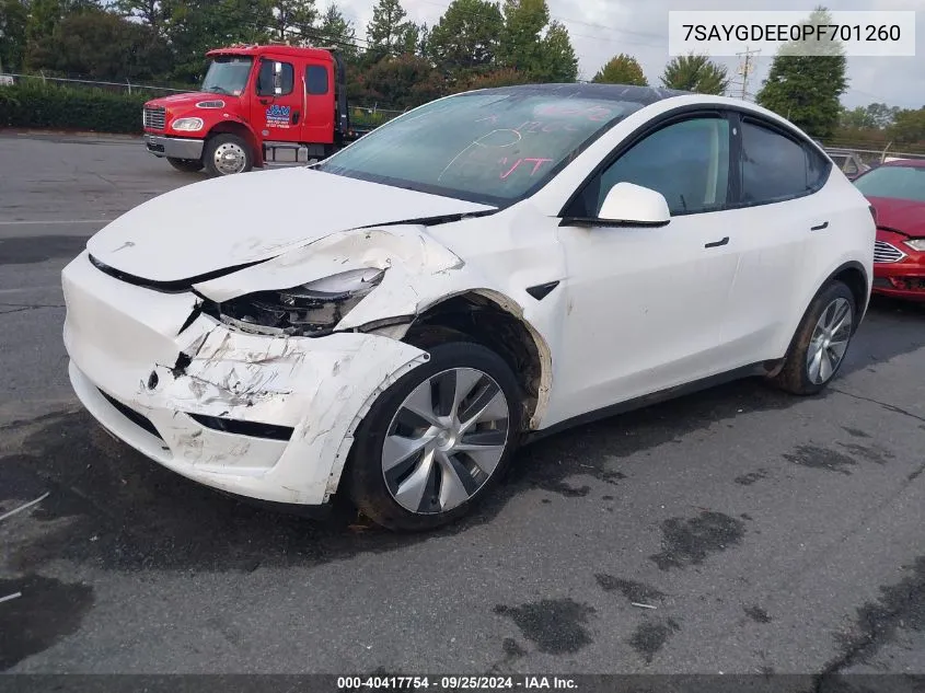 2023 Tesla Model Y Awd/Long Range Dual Motor All-Wheel Drive VIN: 7SAYGDEE0PF701260 Lot: 40417754