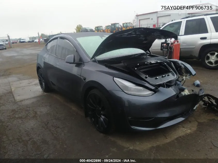 2023 Tesla Model Y VIN: 7SAYGDEF4PF906735 Lot: 40422690