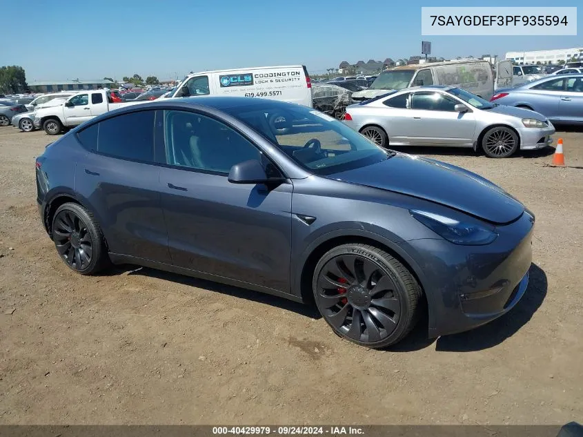 2023 Tesla Model Y Awd/Performance Dual Motor All-Wheel Drive VIN: 7SAYGDEF3PF935594 Lot: 40429979