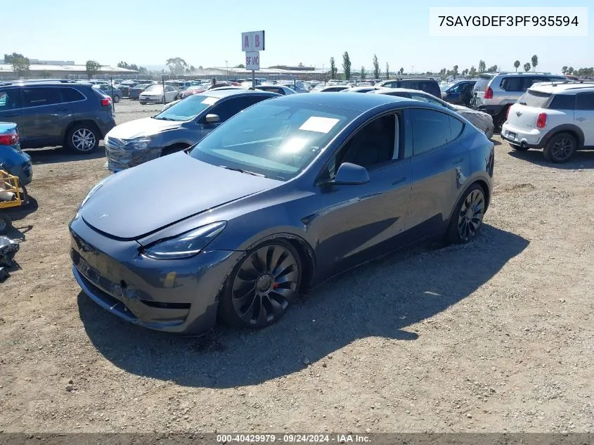 2023 Tesla Model Y Awd/Performance Dual Motor All-Wheel Drive VIN: 7SAYGDEF3PF935594 Lot: 40429979