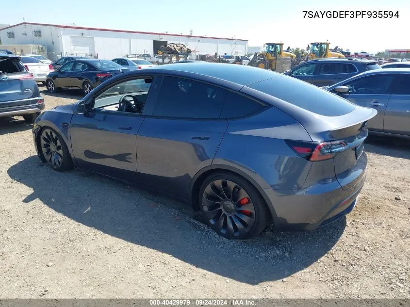 2023 Tesla Model Y Awd/Performance Dual Motor All-Wheel Drive VIN: 7SAYGDEF3PF935594 Lot: 40429979