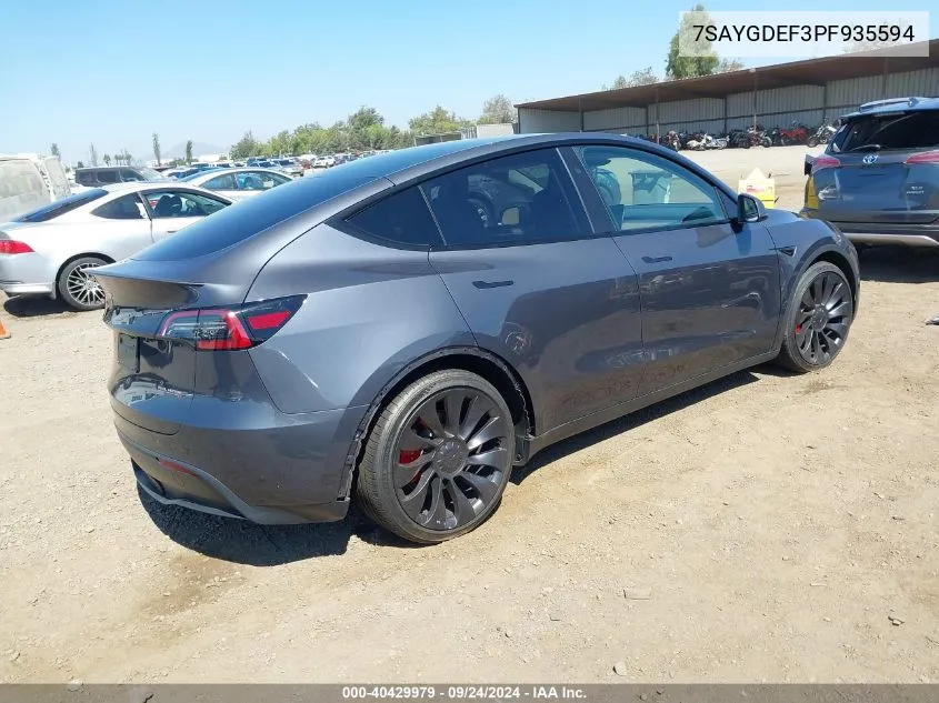 2023 Tesla Model Y Awd/Performance Dual Motor All-Wheel Drive VIN: 7SAYGDEF3PF935594 Lot: 40429979