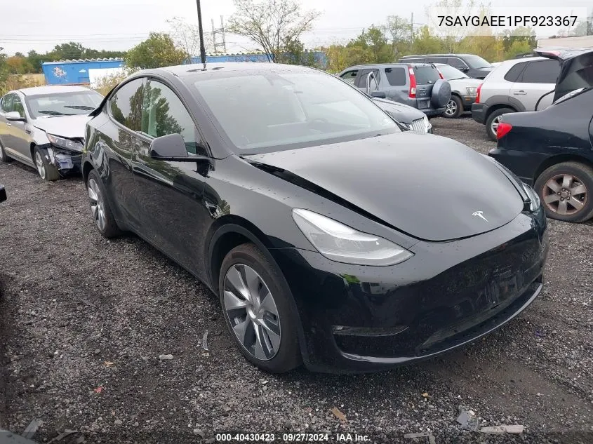 2023 Tesla Model Y Awd/Long Range Dual Motor All-Wheel Drive VIN: 7SAYGAEE1PF923367 Lot: 40430423