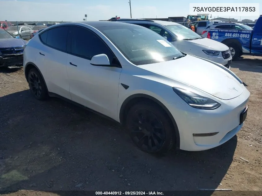 2023 Tesla Model Y Awd/Long Range Dual Motor All-Wheel Drive VIN: 7SAYGDEE3PA117853 Lot: 40440912