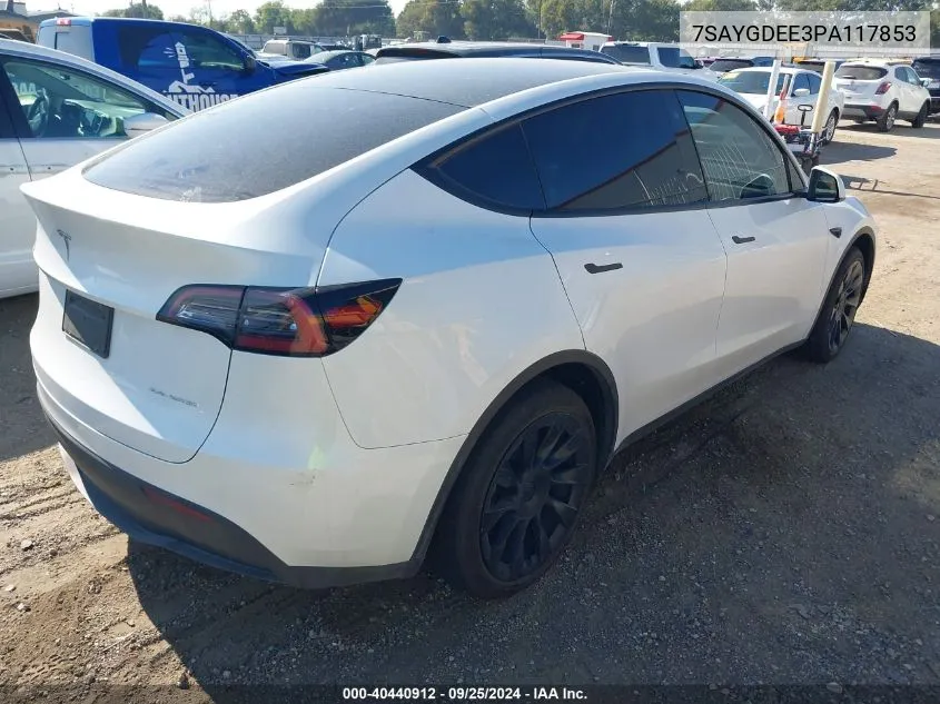 2023 Tesla Model Y Awd/Long Range Dual Motor All-Wheel Drive VIN: 7SAYGDEE3PA117853 Lot: 40440912