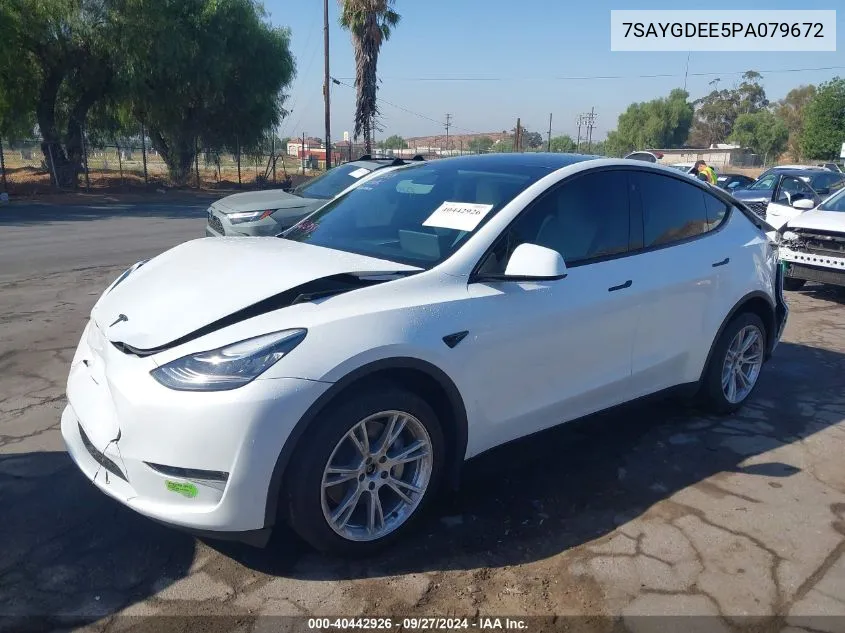 2023 Tesla Model Y Awd/Long Range Dual Motor All-Wheel Drive VIN: 7SAYGDEE5PA079672 Lot: 40442926