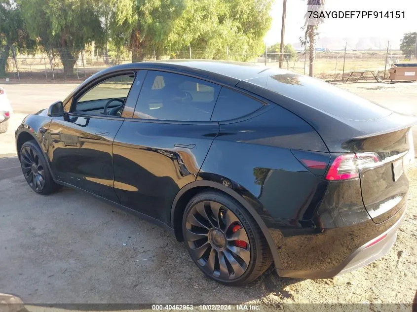 2023 Tesla Model Y Awd/Performance Dual Motor All-Wheel Drive VIN: 7SAYGDEF7PF914151 Lot: 40462963