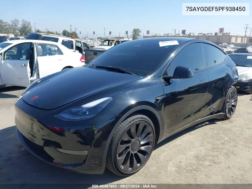 2023 Tesla Model Y Performance Dual Motor All-Wheel Drive VIN: 7SAYGDEF5PF938450 Lot: 40467603