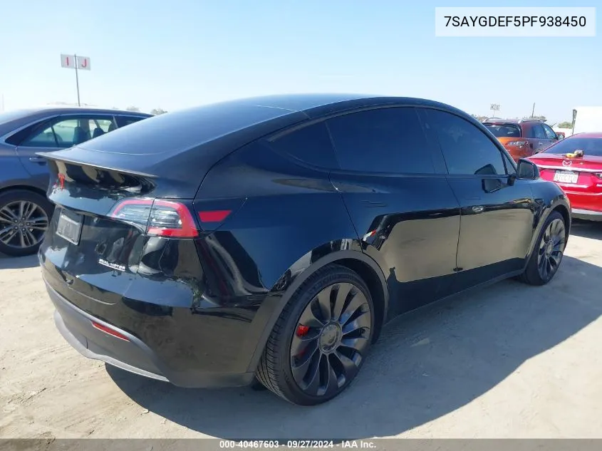 2023 Tesla Model Y Performance Dual Motor All-Wheel Drive VIN: 7SAYGDEF5PF938450 Lot: 40467603