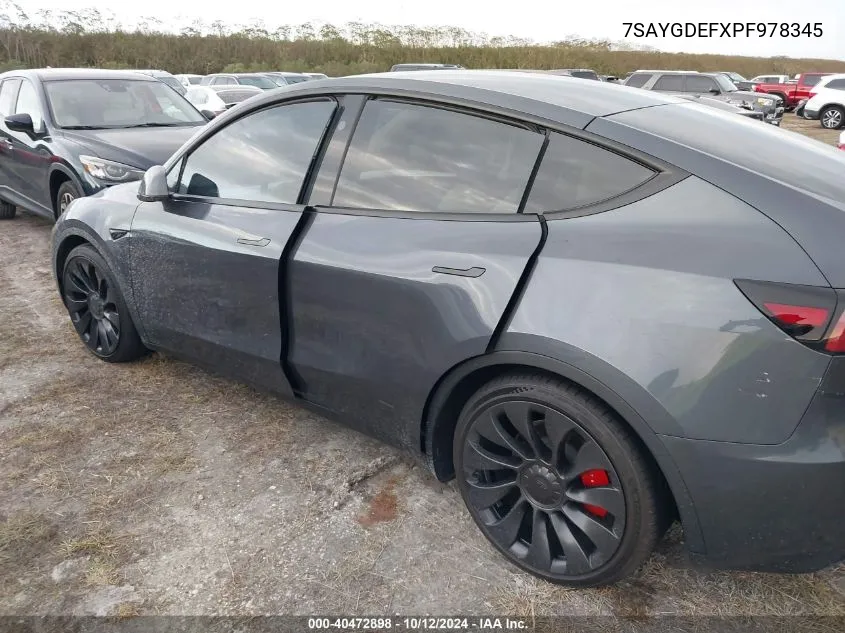 2023 Tesla Model Y Performance Dual Motor All-Wheel Drive VIN: 7SAYGDEFXPF978345 Lot: 40472898