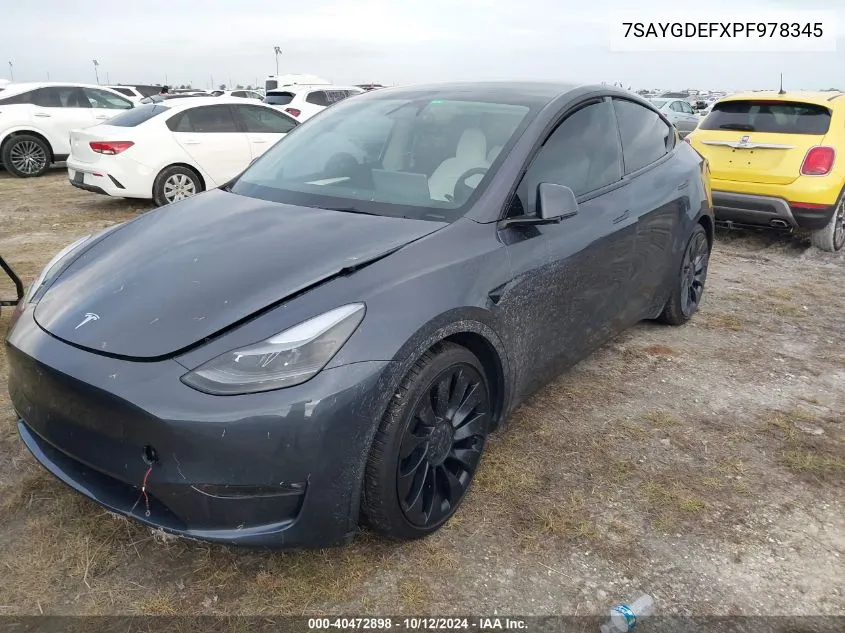 2023 Tesla Model Y Performance Dual Motor All-Wheel Drive VIN: 7SAYGDEFXPF978345 Lot: 40472898